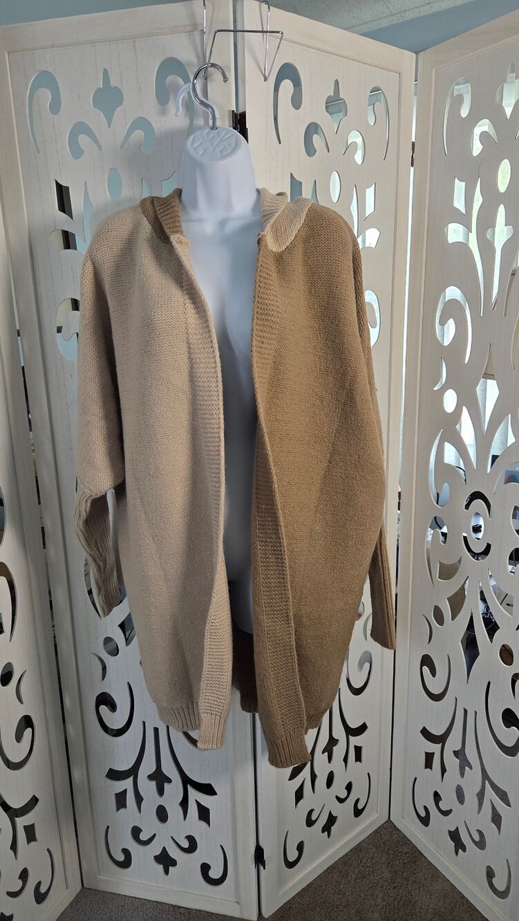 Women’s Brown Hooded Cardigan Sweater Small Open Front Boho Cottagecore